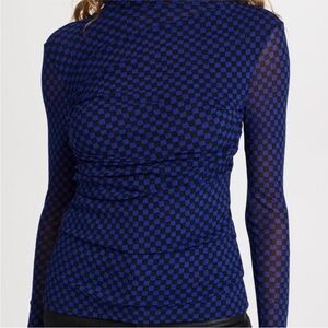 Enza Costa Navy and Black Checkered Top